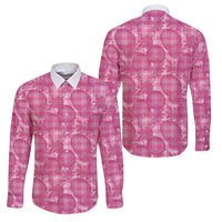 Alaka Hawaii Breadfruit Palaka Motifs Family Matching Mermaid Dress and Hawaiian Shirt LT14 Dad's Shirt - Long Sleeve Pink - Polynesian Pride
