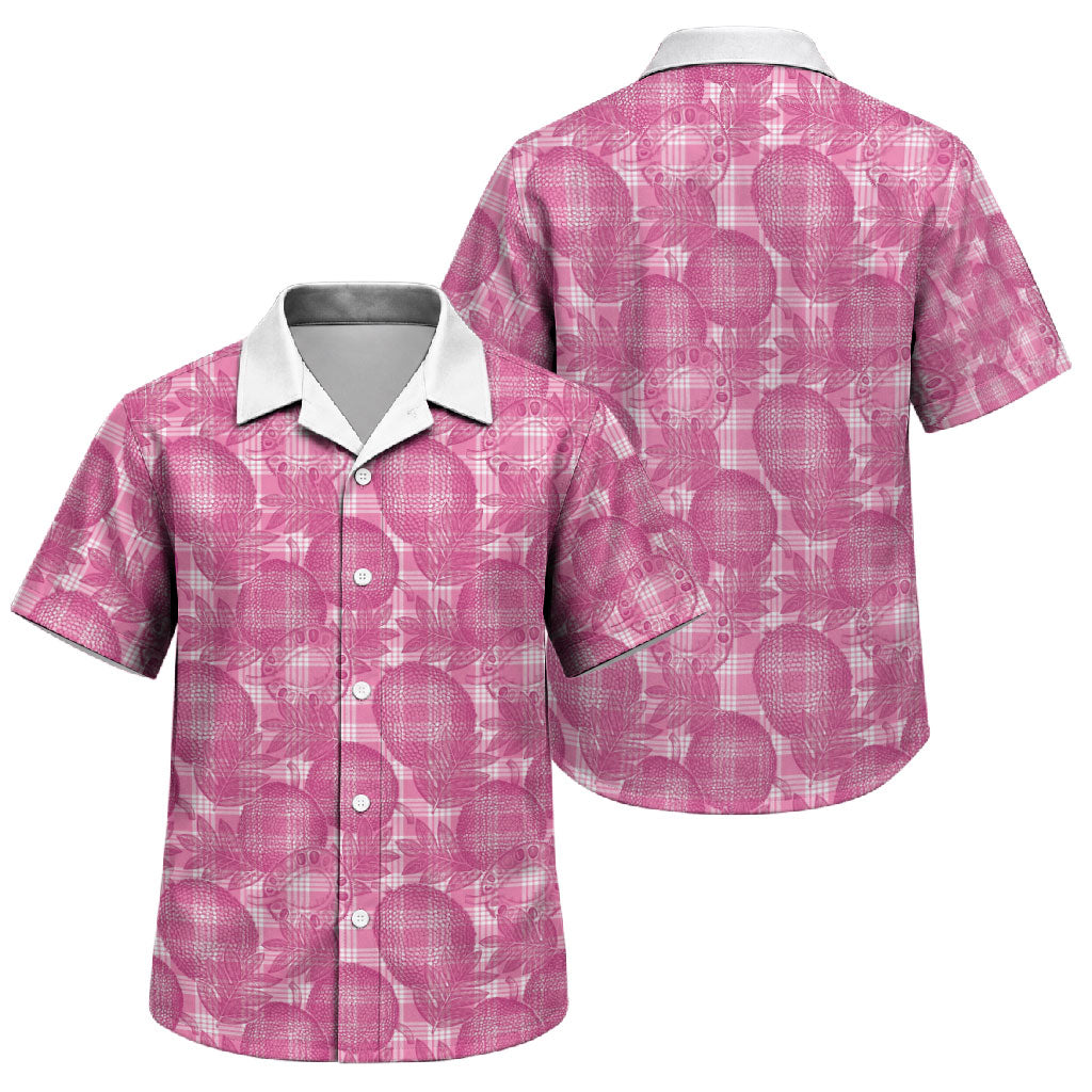 Alaka Hawaii Breadfruit Palaka Motifs Family Matching Tank Maxi Dress and Hawaiian Shirt LT14 Son's Shirt Pink - Polynesian Pride