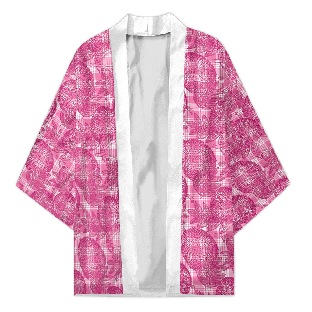 Alaka Hawaii Breadfruit Palaka Motifs Kimono LT14 Unisex Pink - Polynesian Pride