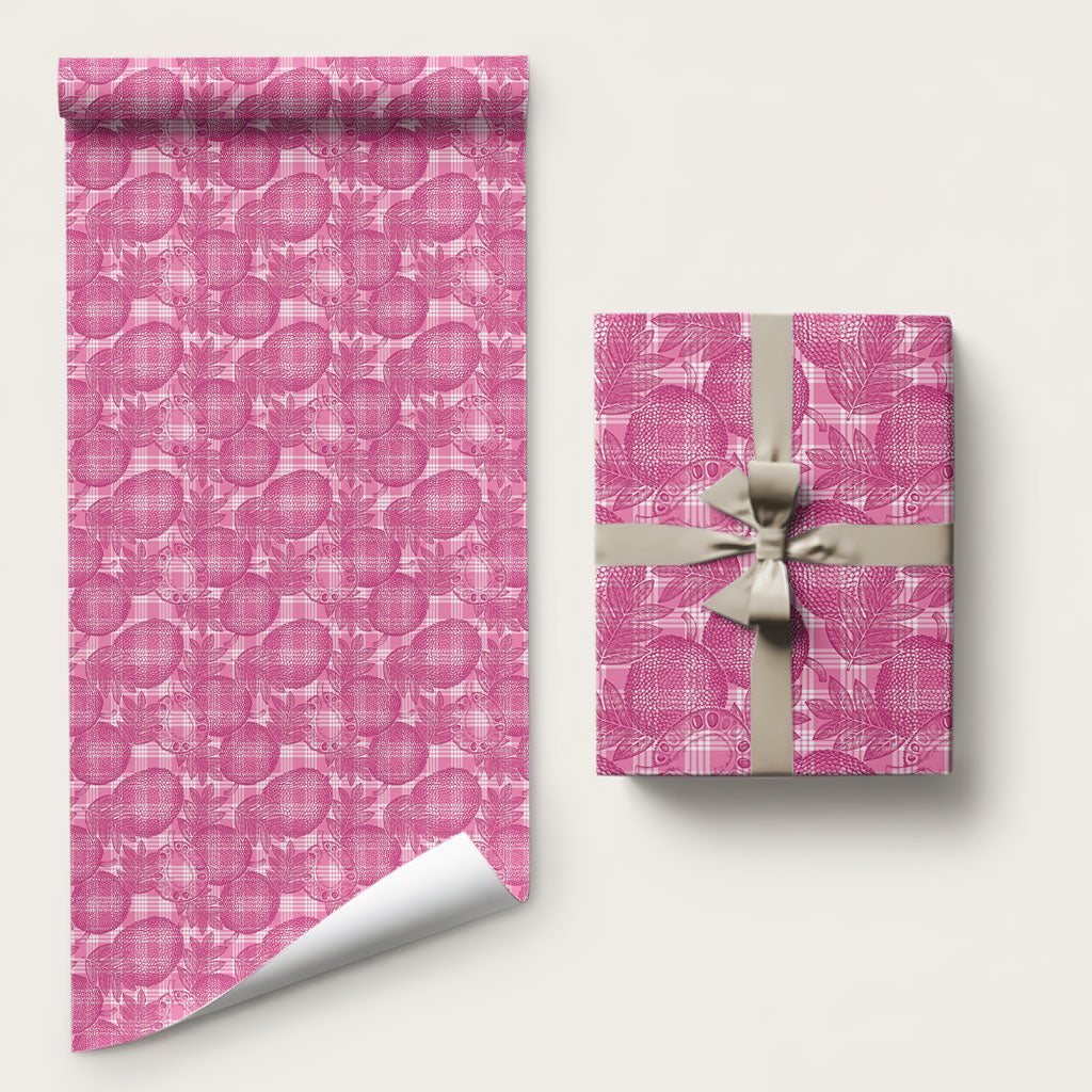 Alaka Hawaii Breadfruit Palaka Motifs Wrapping Paper LT14 58" × 23" Pink - Polynesian Pride