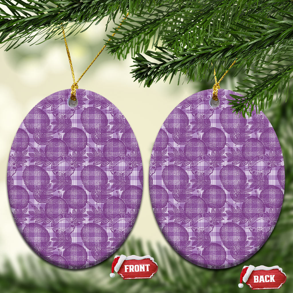 Poni Hawaii Breadfruit Palaka Motifs Ceramic Ornament LT14 Oval Purple - Polynesian Pride