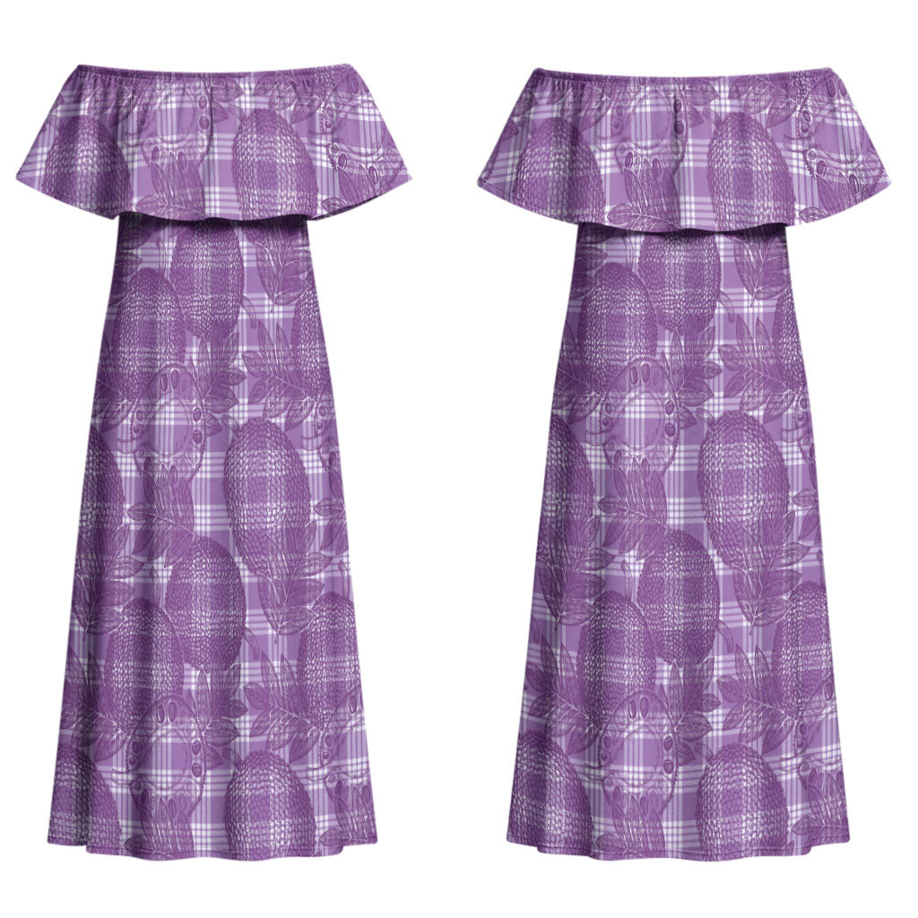 Poni Hawaii Breadfruit Palaka Motifs Couples Matching Off Shoulder Maxi Dress and Hawaiian Shirt LT14 - Polynesian Pride