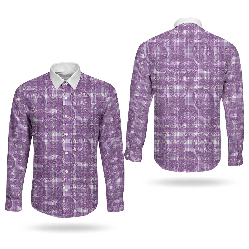 Poni Hawaii Breadfruit Palaka Motifs Couples Matching Off Shoulder Short Dress and Long Sleeve Button Shirt LT14 - Polynesian Pride