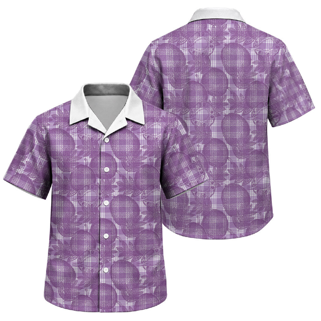 Poni Hawaii Breadfruit Palaka Motifs Family Matching Mermaid Dress and Hawaiian Shirt LT14 Son's Shirt Purple - Polynesian Pride