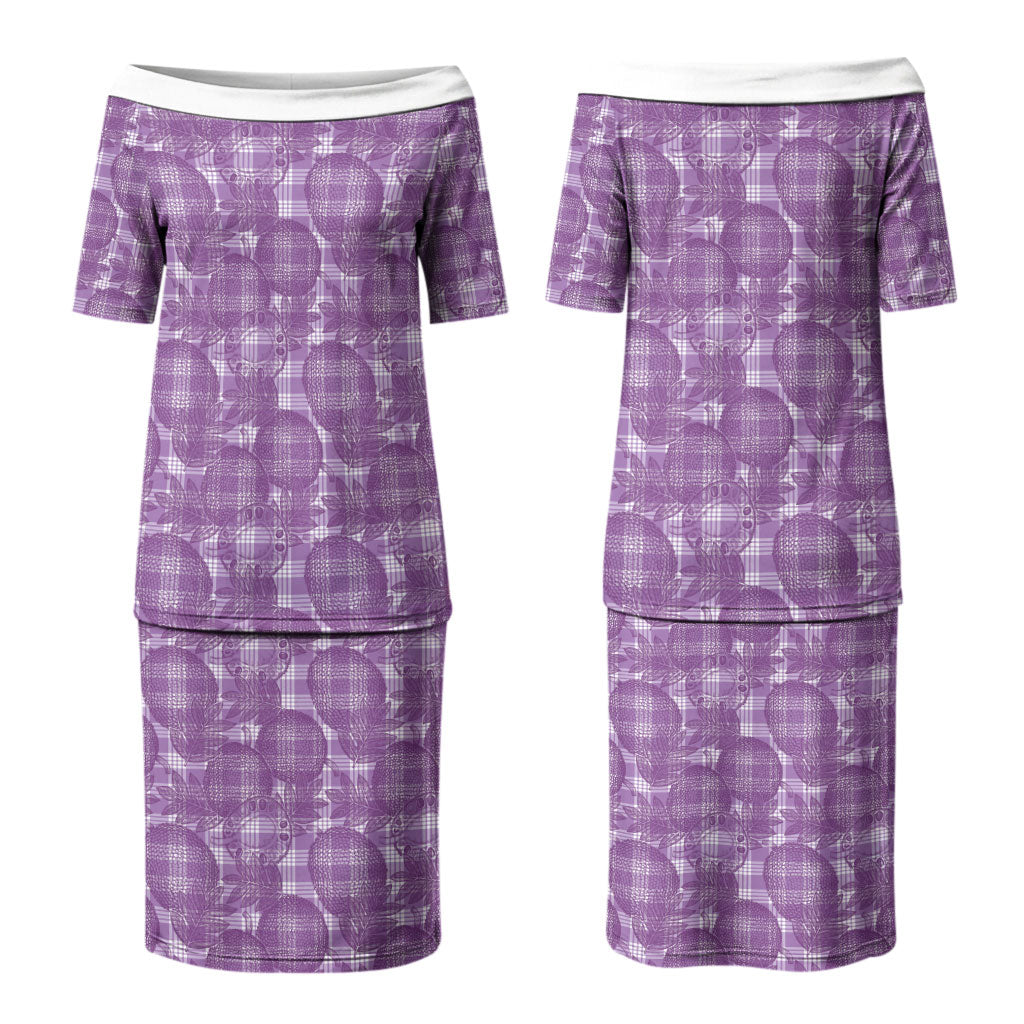 Poni Hawaii Breadfruit Palaka Motifs Family Matching Puletasi and Hawaiian Shirt LT14 Mom's Dress Purple - Polynesian Pride