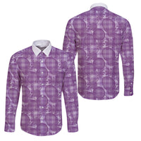 Poni Hawaii Breadfruit Palaka Motifs Family Matching Puletasi and Hawaiian Shirt LT14 Dad's Shirt - Long Sleeve Purple - Polynesian Pride