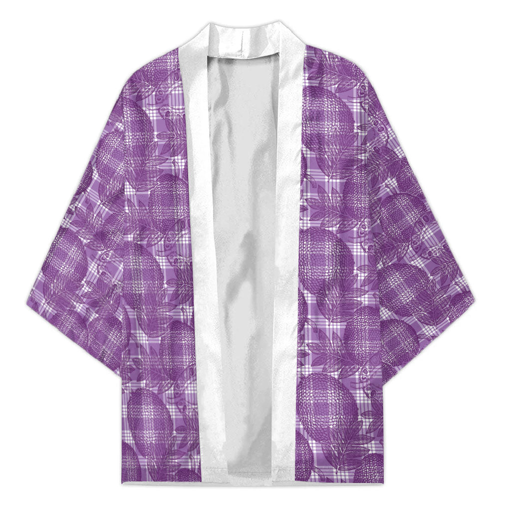 Poni Hawaii Breadfruit Palaka Motifs Kimono LT14 Unisex Purple - Polynesian Pride