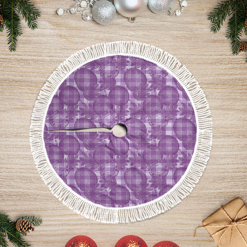 Poni Hawaii Breadfruit Palaka Motifs Tree Skirt LT14 Fringed Purple - Polynesian Pride