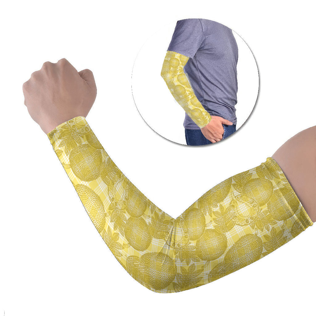 Melemele Hawaii Breadfruit Palaka Motifs Arm Sleeves LT14 Set of 2 Yellow - Polynesian Pride