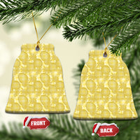 Melemele Hawaii Breadfruit Palaka Motifs Ceramic Ornament LT14 Bell Flake Yellow - Polynesian Pride