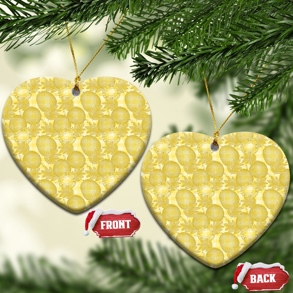 Melemele Hawaii Breadfruit Palaka Motifs Ceramic Ornament LT14 Heart Yellow - Polynesian Pride