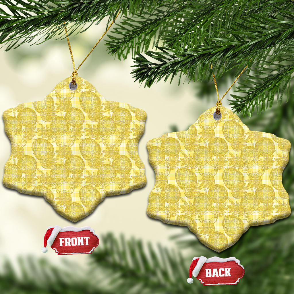 Melemele Hawaii Breadfruit Palaka Motifs Ceramic Ornament LT14 Snow Flake Yellow - Polynesian Pride