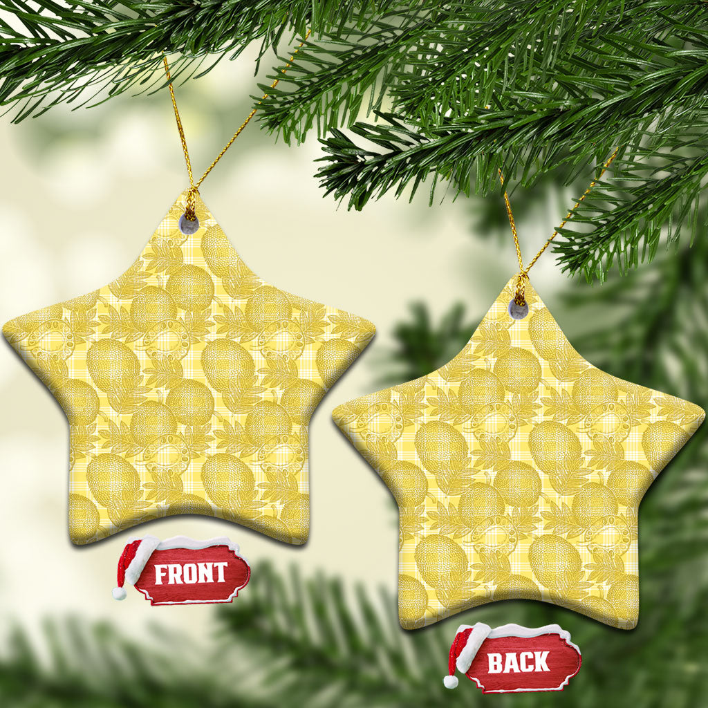 Melemele Hawaii Breadfruit Palaka Motifs Ceramic Ornament LT14 Star Yellow - Polynesian Pride