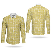 Melemele Hawaii Breadfruit Palaka Motifs Couples Matching Off The Shoulder Long Sleeve Dress and Long Sleeve Button Shirt LT14 - Polynesian Pride
