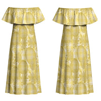 Melemele Hawaii Breadfruit Palaka Motifs Family Matching Off Shoulder Maxi Dress and Hawaiian Shirt LT14 Mom's Dress Yellow - Polynesian Pride
