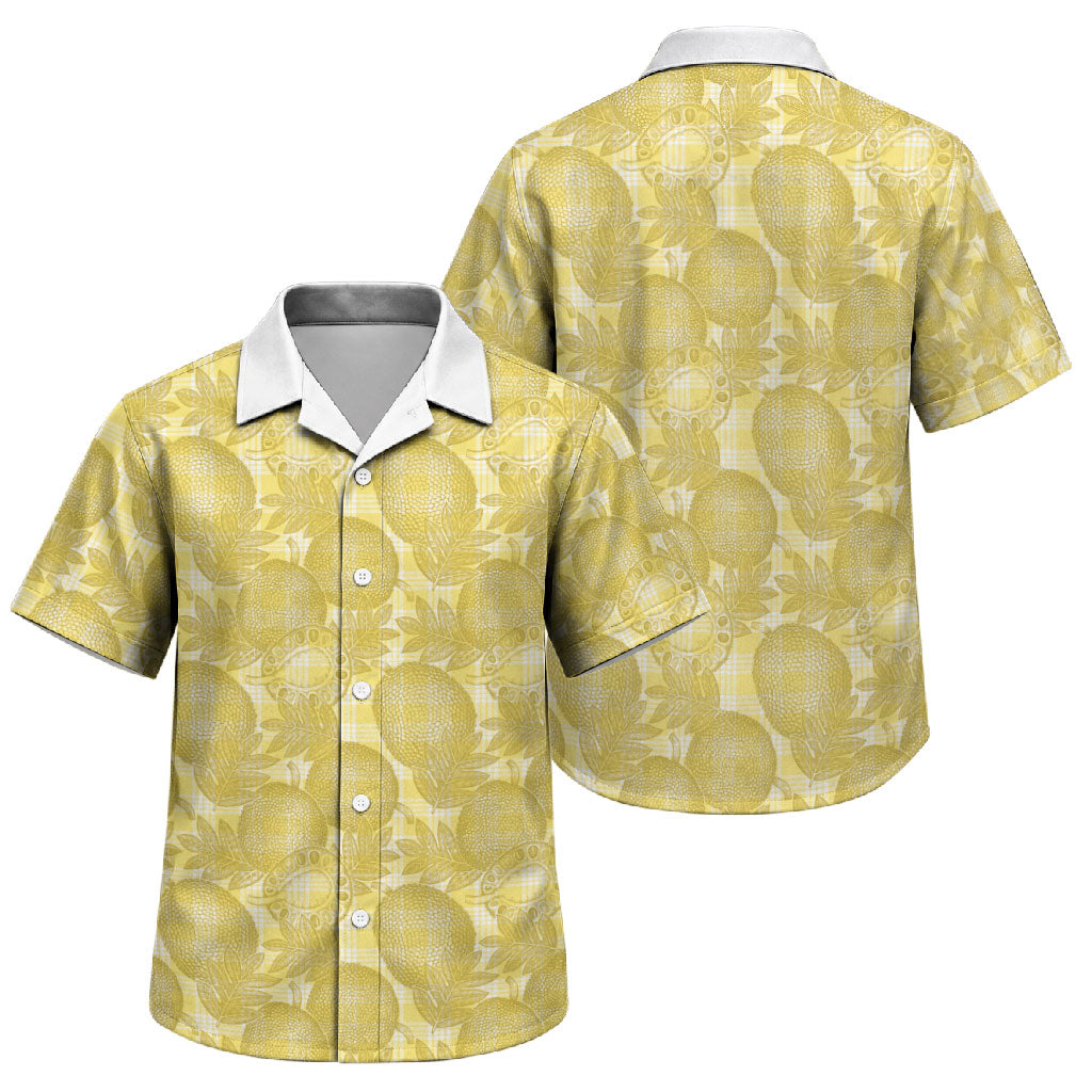 Melemele Hawaii Breadfruit Palaka Motifs Family Matching Off Shoulder Maxi Dress and Hawaiian Shirt LT14 Son's Shirt Yellow - Polynesian Pride
