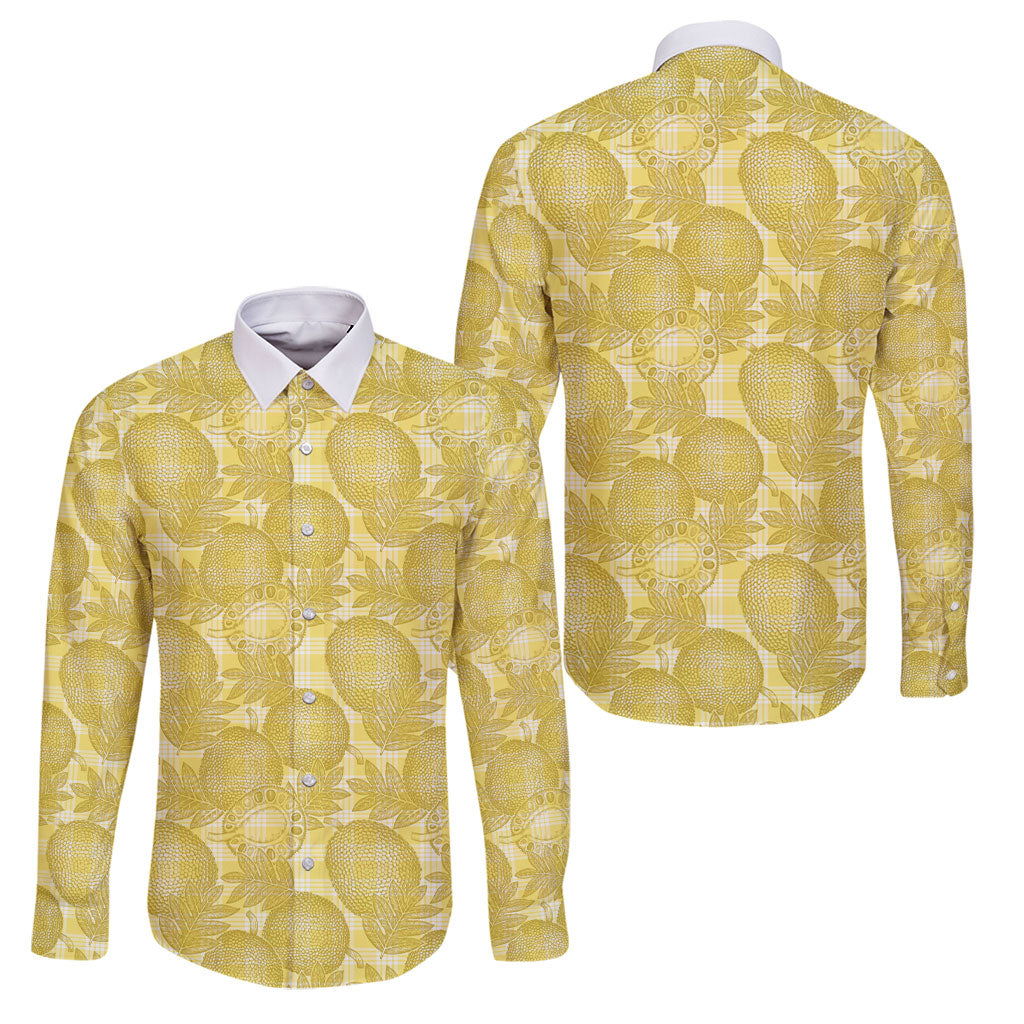 Melemele Hawaii Breadfruit Palaka Motifs Family Matching Tank Maxi Dress and Hawaiian Shirt LT14 Dad's Shirt - Long Sleeve Yellow - Polynesian Pride