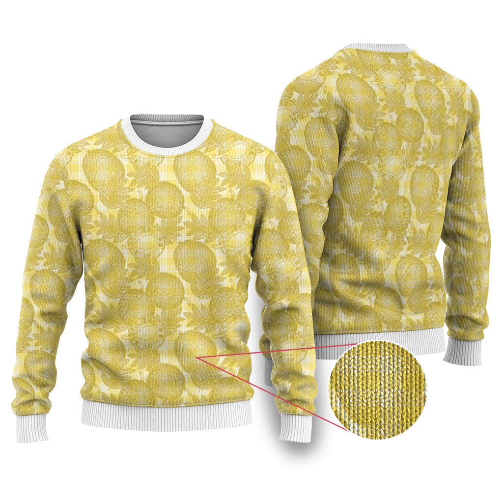 Melemele Hawaii Breadfruit Palaka Motifs Ugly Christmas Sweater LT14 Yellow - Polynesian Pride
