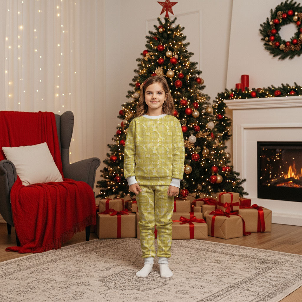 Melemele Hawaii Breadfruit Palaka Motifs Christmas Pajama Set LT14 Kid Yellow - Polynesian Pride