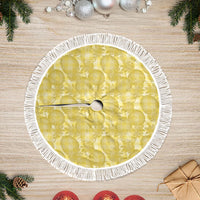 Melemele Hawaii Breadfruit Palaka Motifs Tree Skirt LT14 Fringed Yellow - Polynesian Pride