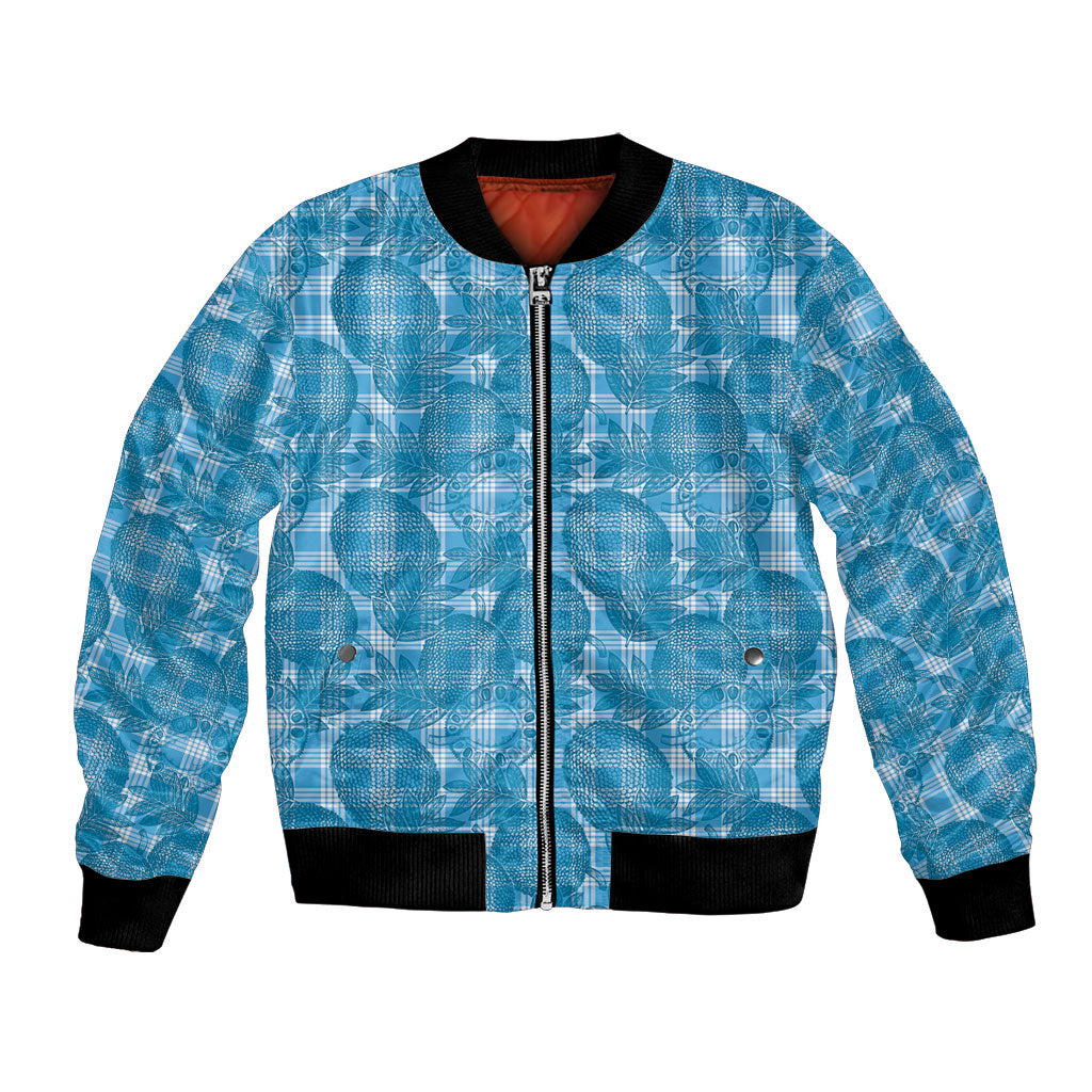 Polu Hawaii Breadfruit Palaka Motifs Bomber Jacket LT14 Unisex Blue - Polynesian Pride