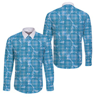 Polu Hawaii Breadfruit Palaka Motifs Family Matching Long Sleeve Bodycon Dress and Hawaiian Shirt LT14 Dad's Shirt - Long Sleeve Blue - Polynesian Pride