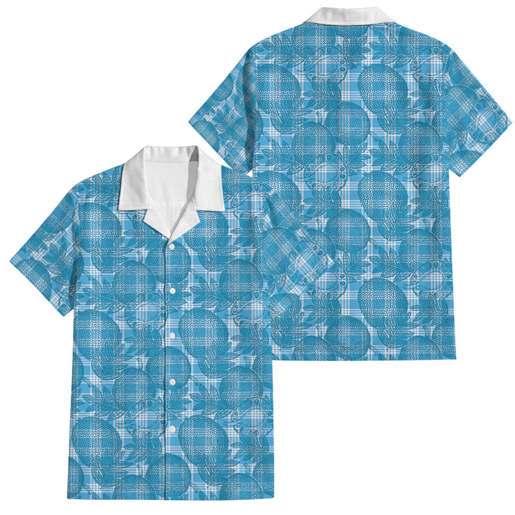 Polu Hawaii Breadfruit Palaka Motifs Family Matching Short Sleeve Bodycon Dress and Hawaiian Shirt LT14 Dad's Shirt - Short Sleeve Blue - Polynesian Pride