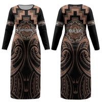 Aotearoa Kati Mamoe Personalised Couples Matching Long Sleeve Bodycon Dress and Hawaiian Shirt Maori Iwi Poutama Puhoro Tattoo LT14 - Polynesian Pride