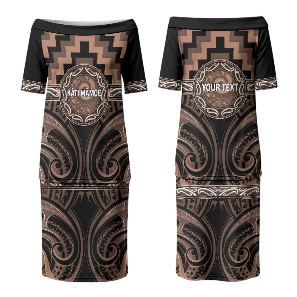 Aotearoa Kati Mamoe Personalised Couples Matching Puletasi and Long Sleeve Button Shirt Maori Iwi Poutama Puhoro Tattoo LT14 - Polynesian Pride