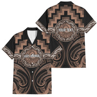 Aotearoa Kati Mamoe Personalised Family Matching Mermaid Dress and Hawaiian Shirt Maori Iwi Poutama Puhoro Tattoo LT14 Dad's Shirt - Short Sleeve Brown - Polynesian Pride