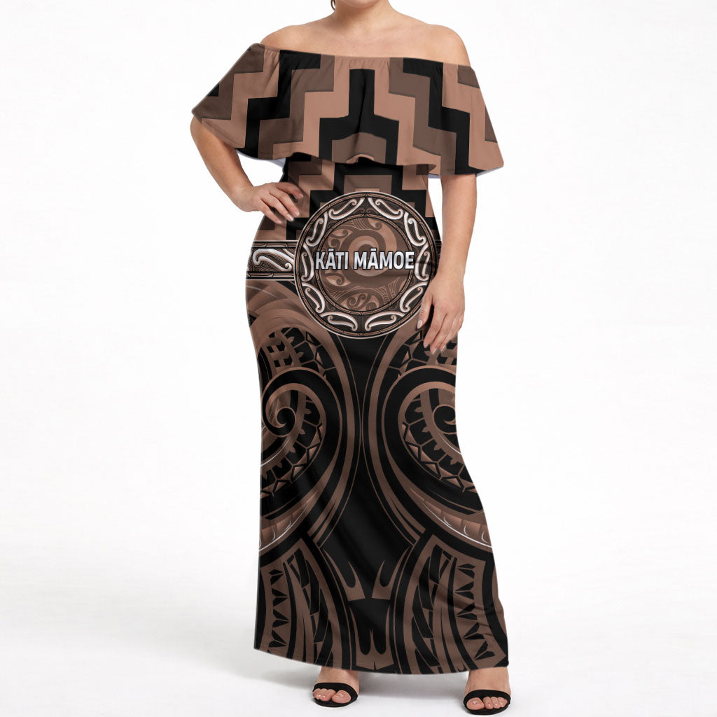 Aotearoa Kati Mamoe Personalised Off Shoulder Maxi Dress Maori Iwi Poutama Puhoro Tattoo
