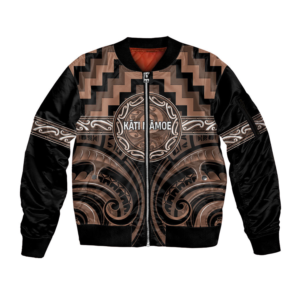 Aotearoa Kati Mamoe Personalised Sleeve Zip Bomber Jacket Maori Iwi Poutama Puhoro Tattoo LT14 Unisex Brown - Polynesian Pride