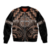 Aotearoa Kati Mamoe Personalised Sleeve Zip Bomber Jacket Maori Iwi Poutama Puhoro Tattoo LT14 Unisex Brown - Polynesian Pride