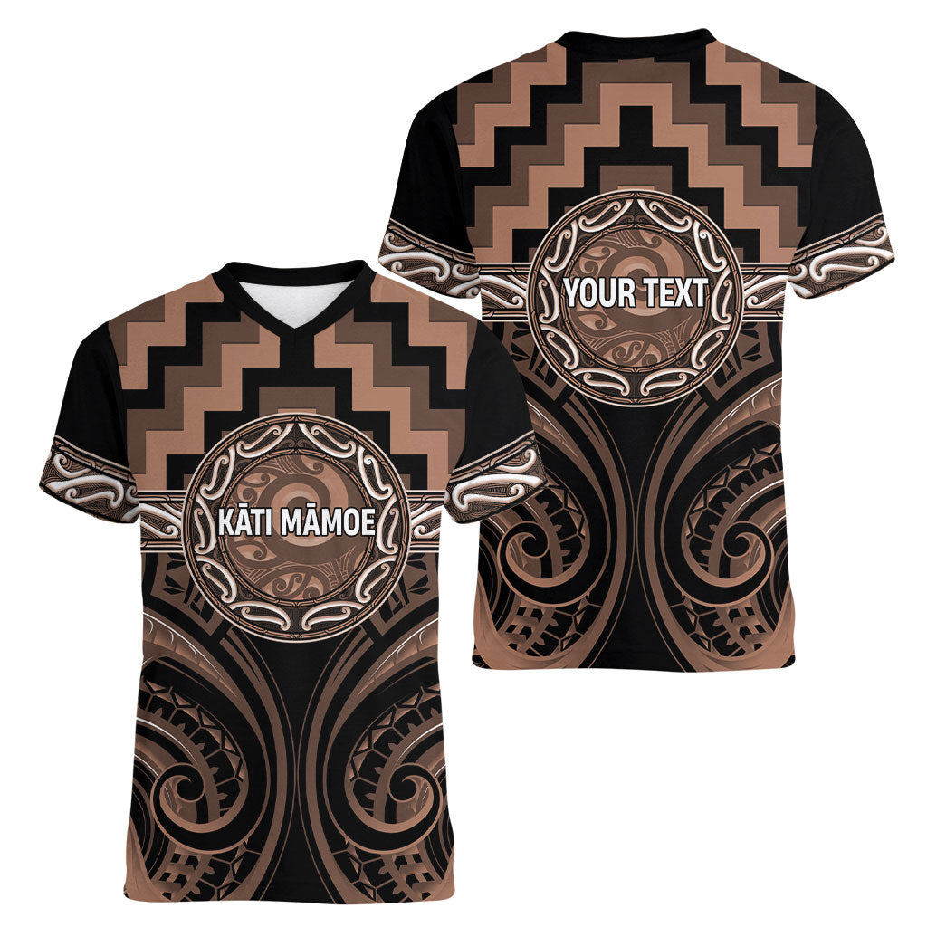 Aotearoa Kati Mamoe Personalised Women V-Neck T-Shirt Maori Iwi Poutama Puhoro Tattoo LT14 - Polynesian Pride