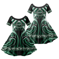 Aotearoa Whakatohea Personalised Family Matching Long Sleeve Bodycon Dress and Hawaiian Shirt Maori Iwi Poutama Puhoro Tattoo LT14 Daughter's Dress Green - Polynesian Pride