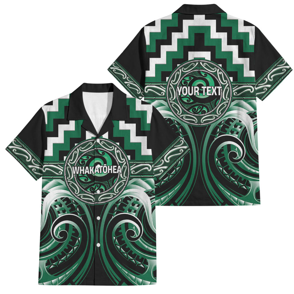 Aotearoa Whakatohea Personalised Family Matching Off The Shoulder Long Sleeve Dress and Hawaiian Shirt Maori Iwi Poutama Puhoro Tattoo LT14 Dad's Shirt - Short Sleeve Green - Polynesian Pride