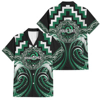 Aotearoa Whakatohea Personalised Family Matching Off The Shoulder Long Sleeve Dress and Hawaiian Shirt Maori Iwi Poutama Puhoro Tattoo LT14 Dad's Shirt - Short Sleeve Green - Polynesian Pride