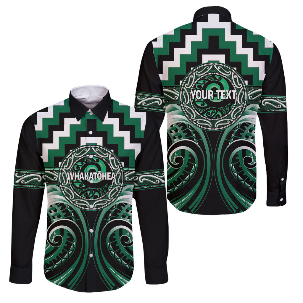 Aotearoa Whakatohea Personalised Family Matching Summer Maxi Dress and Hawaiian Shirt Maori Iwi Poutama Puhoro Tattoo LT14 Dad's Shirt - Long Sleeve Green - Polynesian Pride