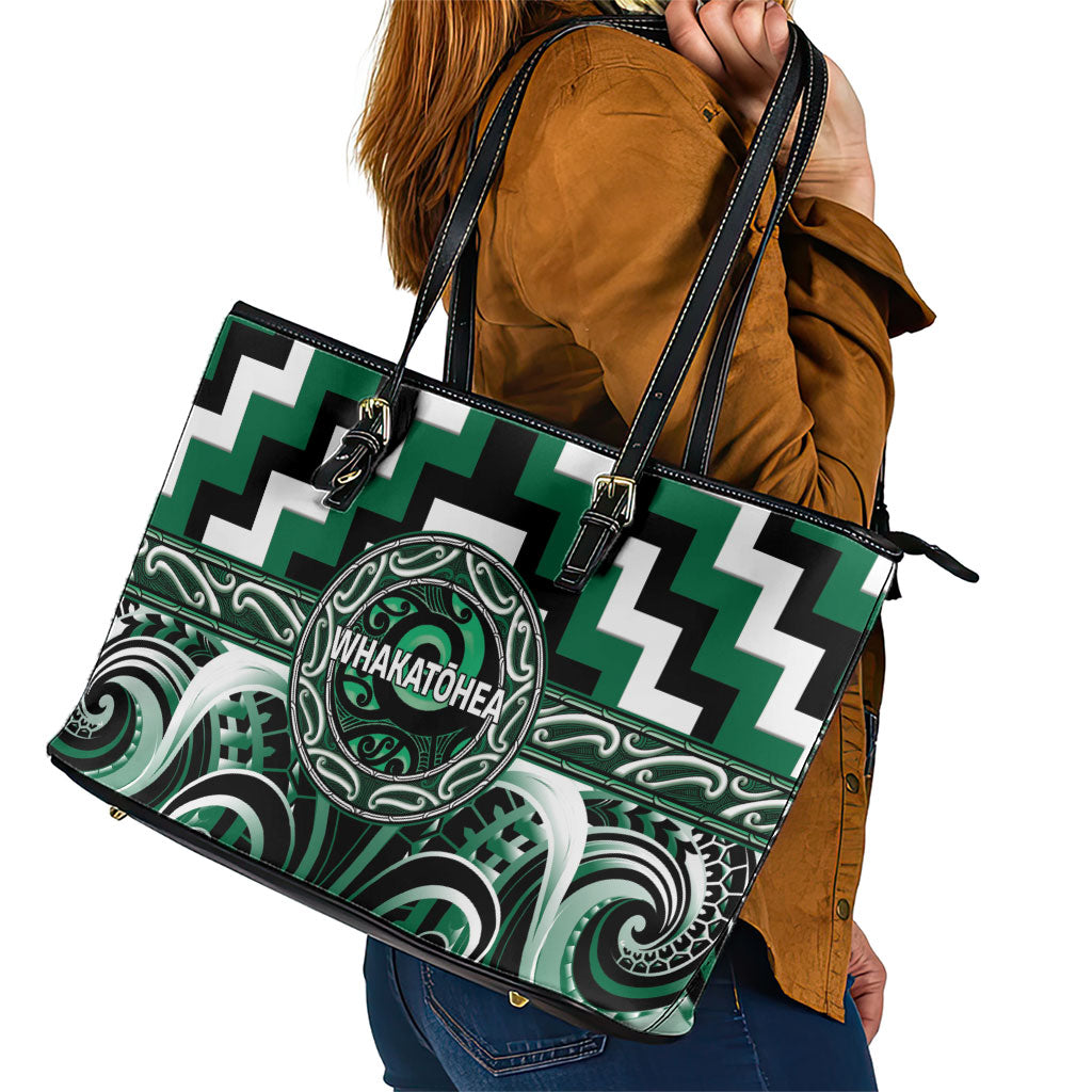 Aotearoa Whakatohea Leather Tote Bag Maori Iwi Poutama Puhoro Tattoo LT14 - Polynesian Pride