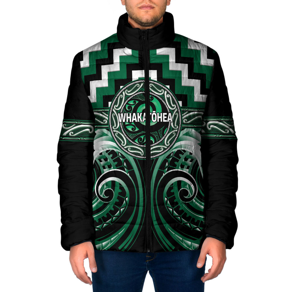 Aotearoa Whakatohea Personalised Padded Jacket Maori Iwi Poutama Puhoro Tattoo LT14 Men Green - Polynesian Pride
