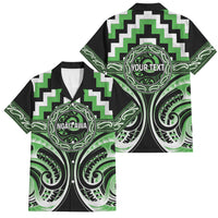 Aotearoa Ngati Awa Personalised Family Matching Off The Shoulder Long Sleeve Dress and Hawaiian Shirt Maori Iwi Poutama Puhoro Tattoo LT14 Dad's Shirt - Short Sleeve Green - Polynesian Pride