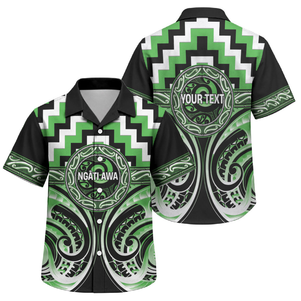 Aotearoa Ngati Awa Personalised Family Matching Off The Shoulder Long Sleeve Dress and Hawaiian Shirt Maori Iwi Poutama Puhoro Tattoo LT14 Son's Shirt Green - Polynesian Pride
