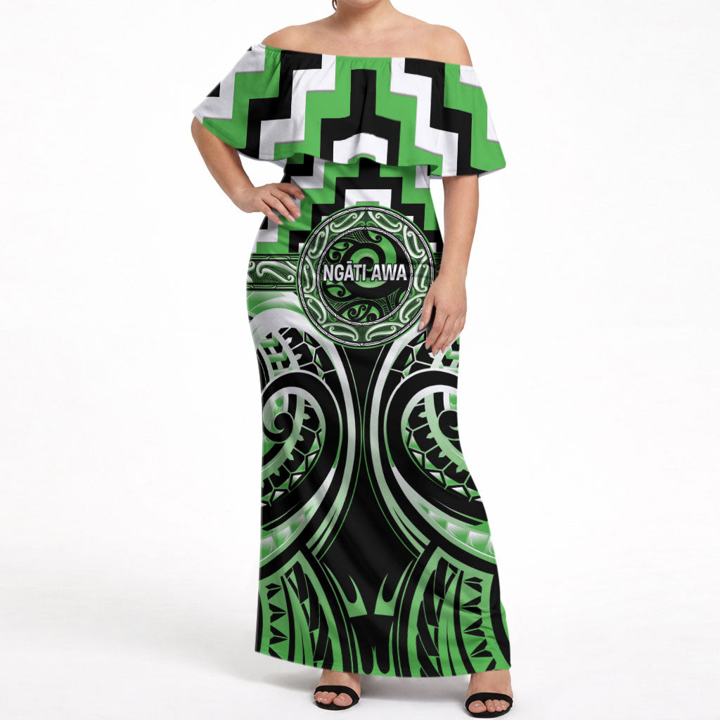 Aotearoa Ngati Awa Personalised Off Shoulder Maxi Dress Maori Iwi Poutama Puhoro Tattoo