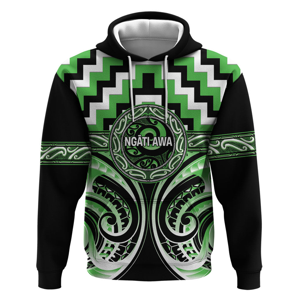 Aotearoa Ngati Awa Personalised Zip Hoodie Maori Iwi Poutama Puhoro Tattoo LT14 Pullover Hoodie Green - Polynesian Pride