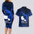 French Polynesia Tahiti Couples Matching Long Sleeve Bodycon Dress and Hawaiian Shirt Polynesian Shark Tattoo With Hibiscus Blue Version LT14 - Polynesian Pride