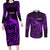 French Polynesia Tahiti Couples Matching Long Sleeve Bodycon Dress and Long Sleeve Button Shirts Polynesian Shark Tattoo With Hibiscus Purple Version LT14 Purple - Polynesian Pride