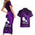 French Polynesia Tahiti Couples Matching Short Sleeve Bodycon Dress and Hawaiian Shirt Polynesian Shark Tattoo With Hibiscus Purple Version LT14 - Polynesian Pride