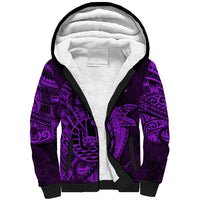 French Polynesia Tahiti Sherpa Hoodie Polynesian Shark Tattoo With Hibiscus Purple Version LT14 Unisex Purple - Polynesian Pride