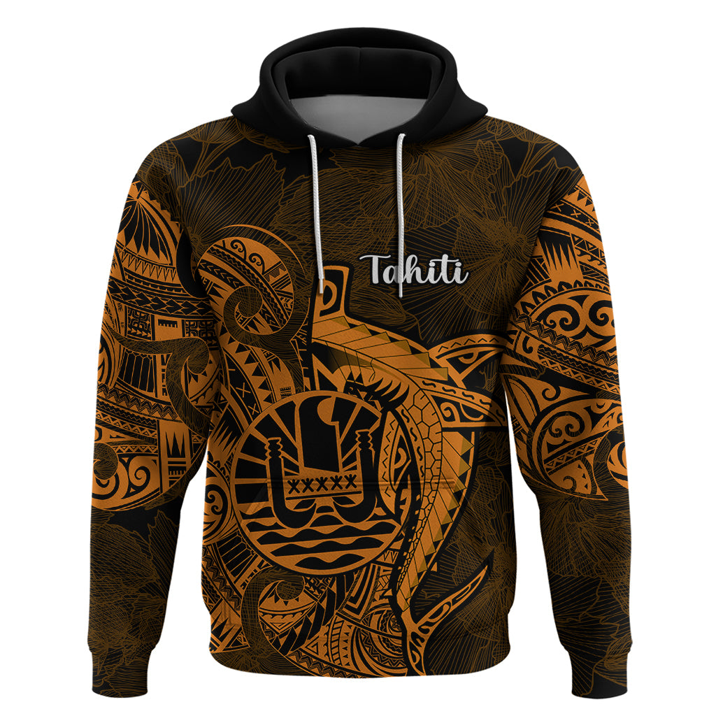 French Polynesia Tahiti Hoodie Polynesian Shark Tattoo With Hibiscus Red Version LT14 Pullover Hoodie Gold - Polynesian Pride