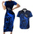 French Polynesia Bora Bora Couples Matching Short Sleeve Bodycon Dress and Hawaiian Shirt Polynesian Shark Tattoo With Hibiscus Blue Version LT14 Blue - Polynesian Pride